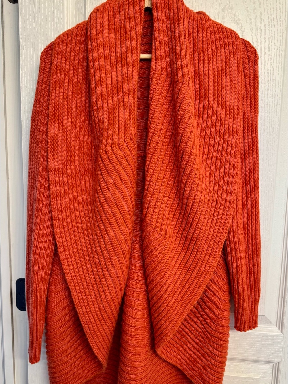 Open-Front Ribbed Cardigan Sweater in Bright Orange - Picture 2 of 10
